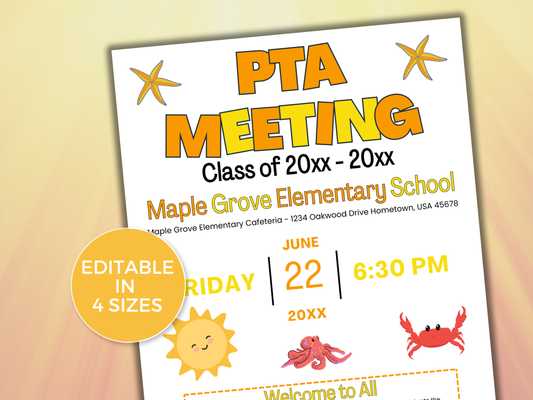 EDITABLE PTO PTA June Meeting Flyer Template