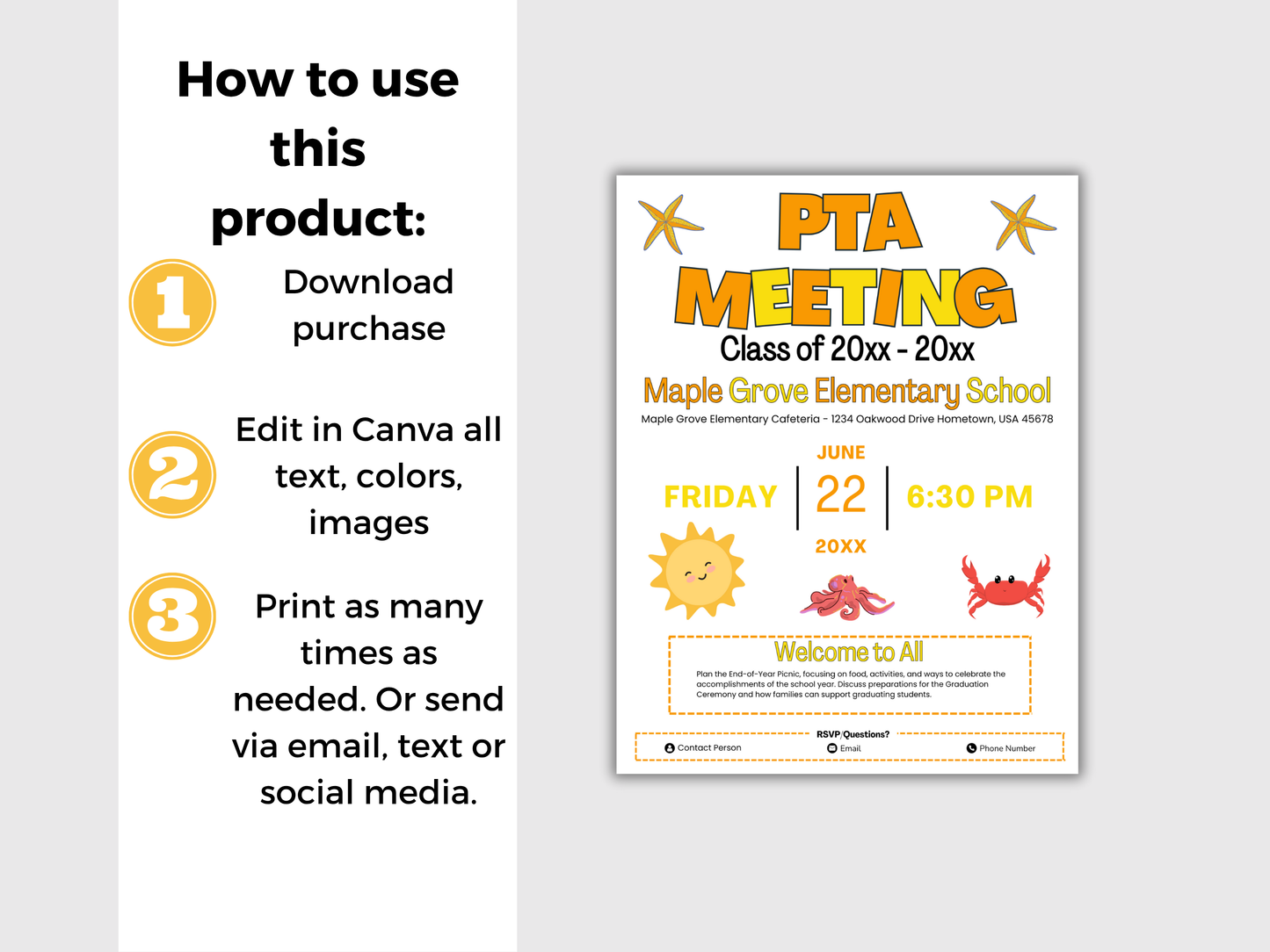 EDITABLE PTO PTA June Meeting Flyer Template