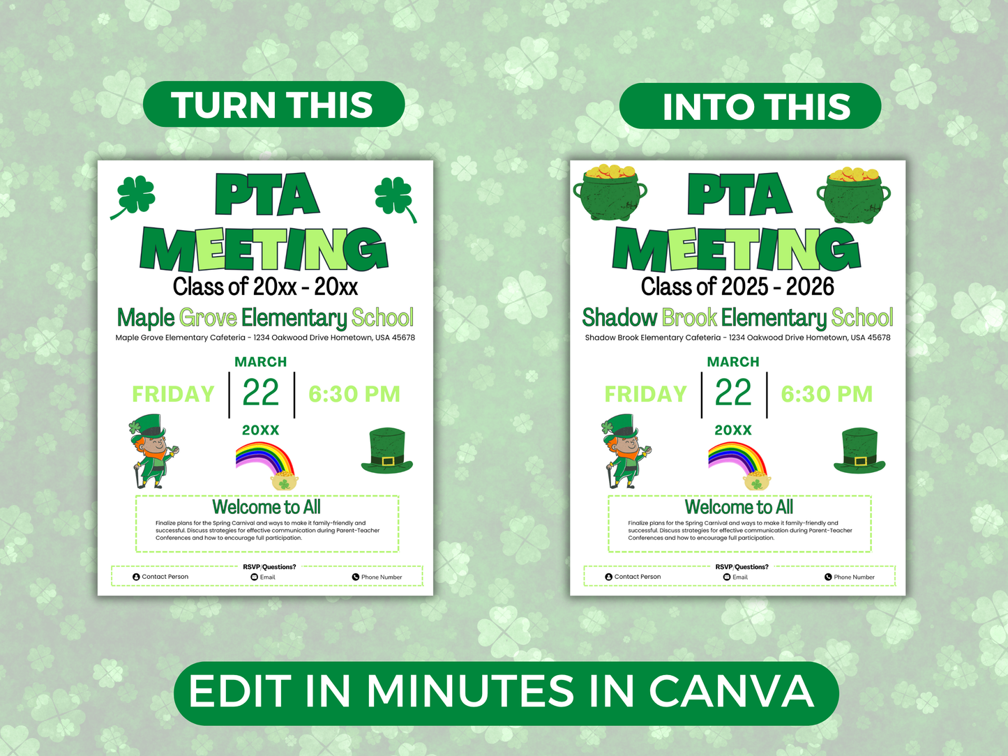 EDITABLE PTO PTA March Meeting Flyer Template