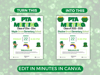 EDITABLE PTO PTA March Meeting Flyer Template