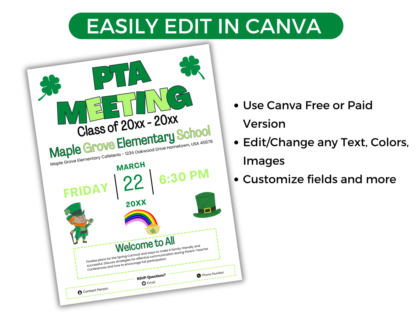 EDITABLE PTO PTA March Meeting Flyer Template