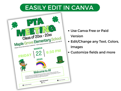 EDITABLE PTO PTA March Meeting Flyer Template