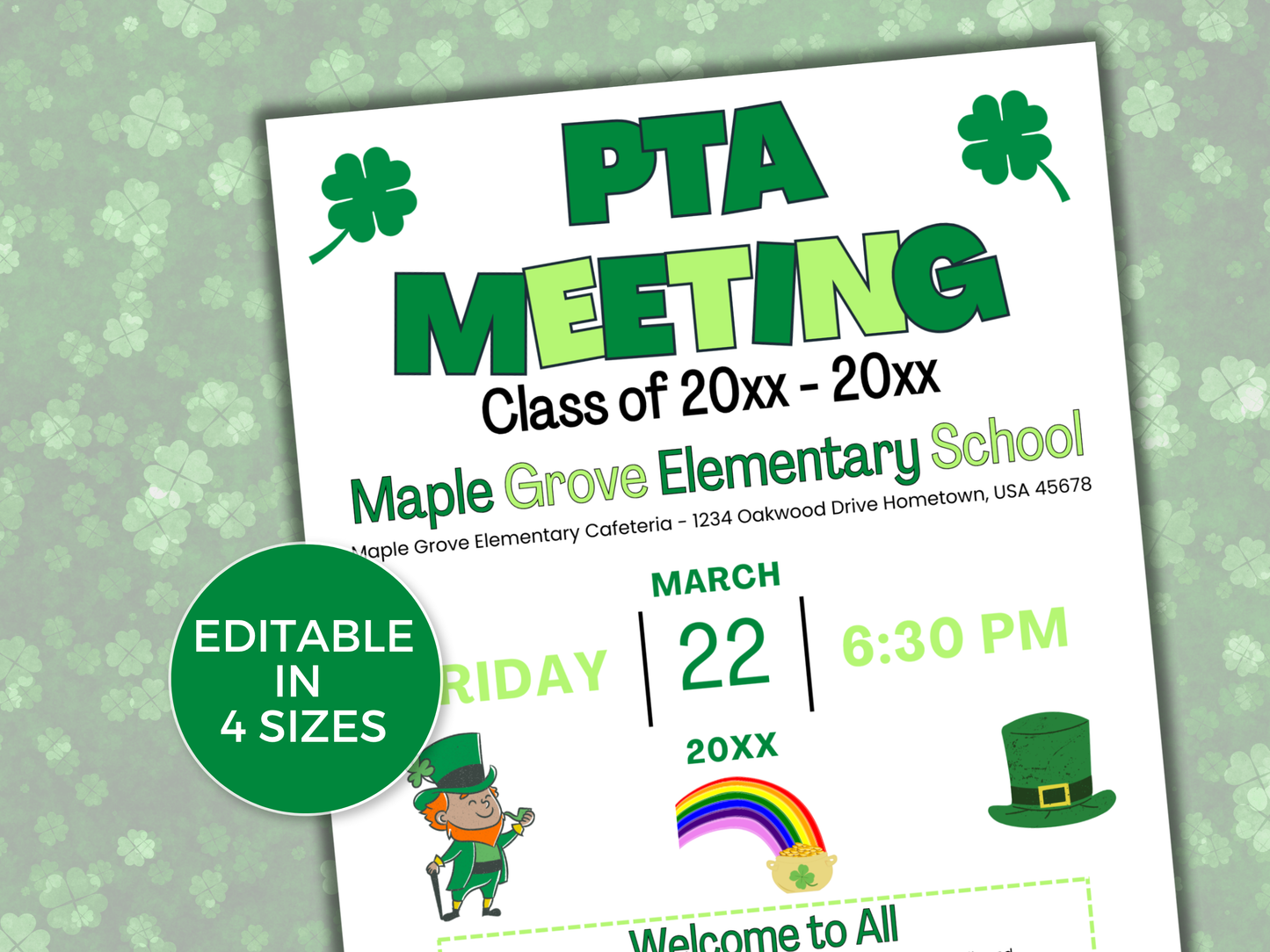EDITABLE PTO PTA March Meeting Flyer Template