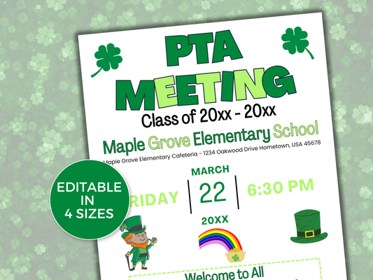 EDITABLE PTO PTA March Meeting Flyer Template