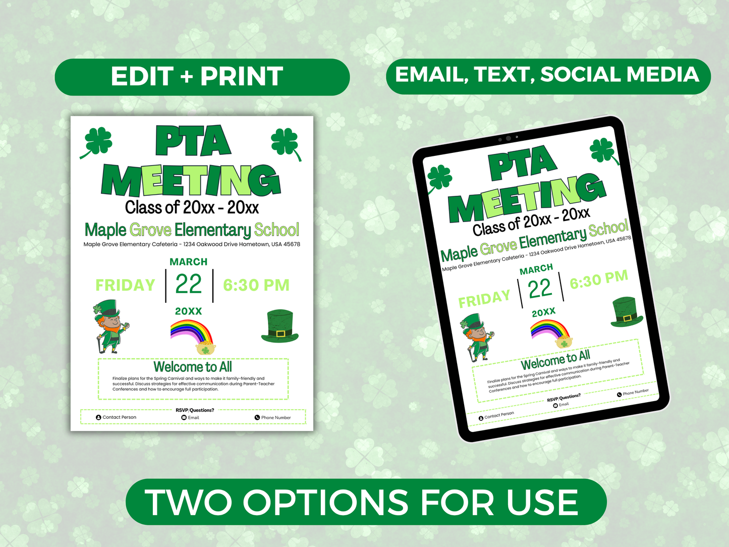 EDITABLE PTO PTA March Meeting Flyer Template