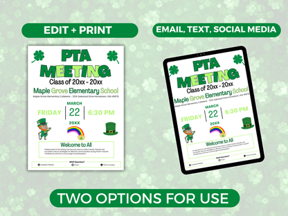 EDITABLE PTO PTA March Meeting Flyer Template