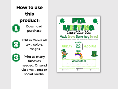 EDITABLE PTO PTA March Meeting Flyer Template