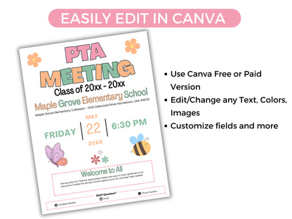 EDITABLE PTO PTA May Meeting Flyer Template