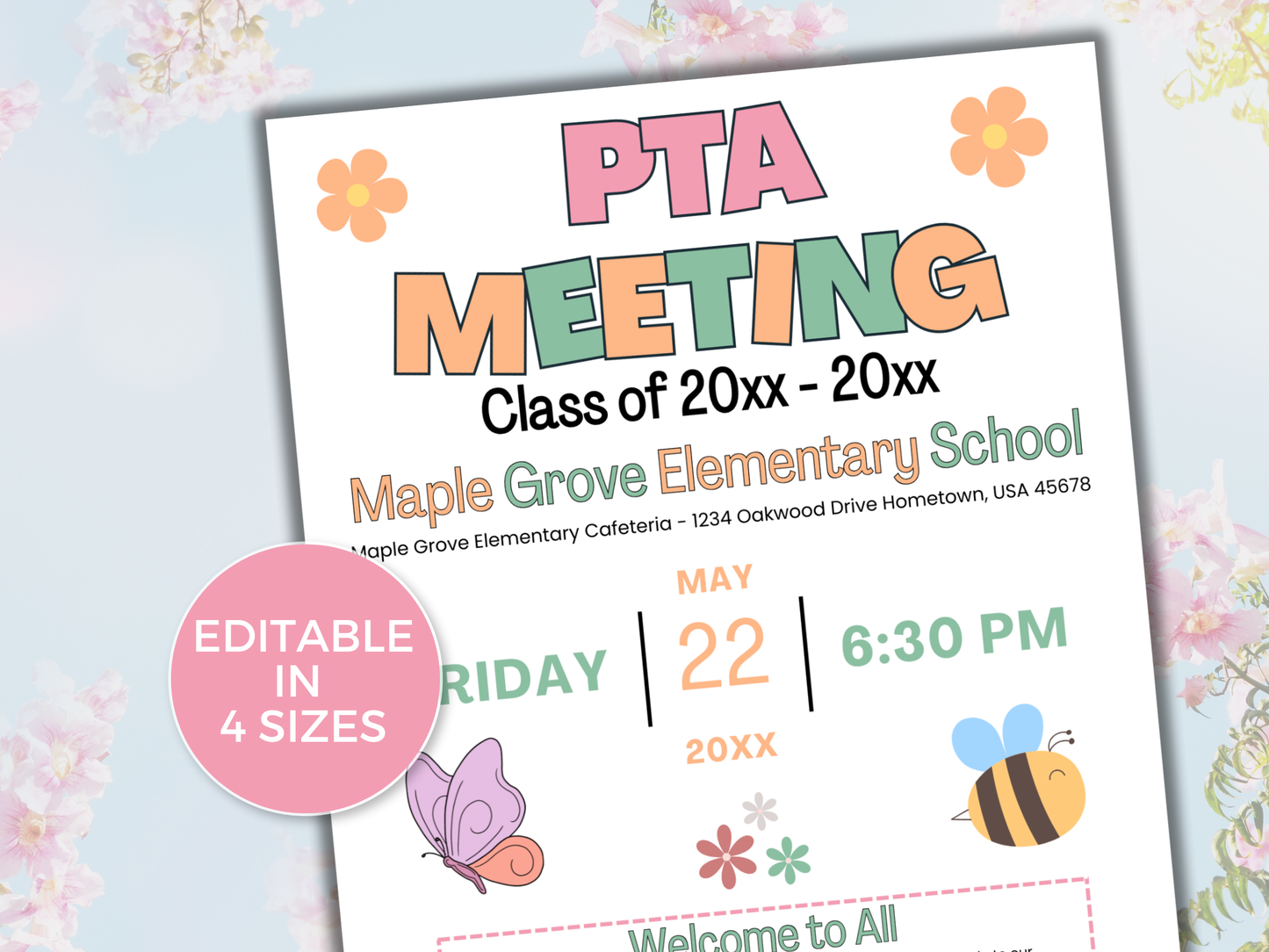 EDITABLE PTO PTA May Meeting Flyer Template