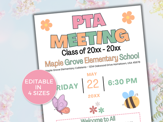 EDITABLE PTO PTA May Meeting Flyer Template