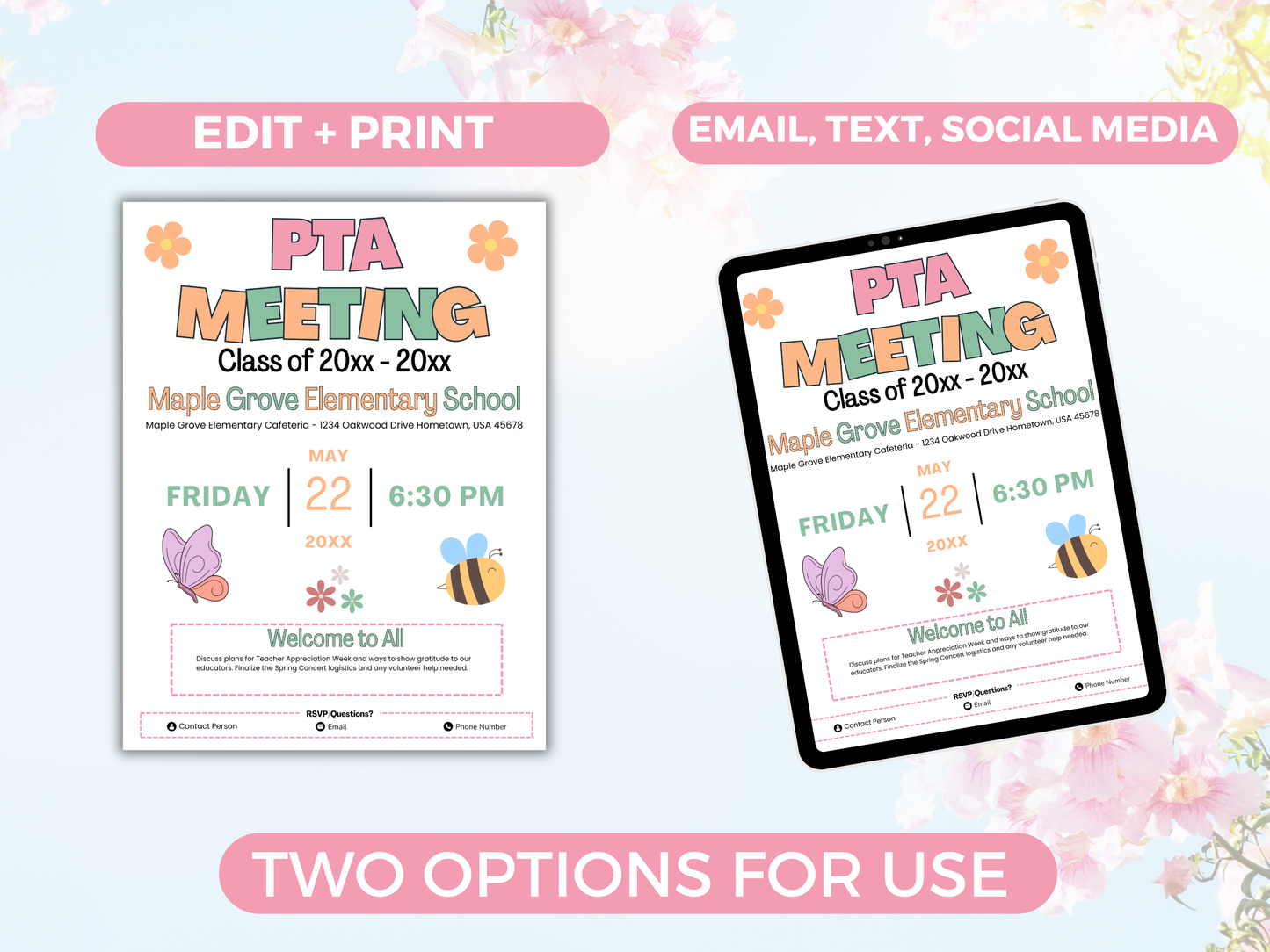 EDITABLE PTO PTA May Meeting Flyer Template
