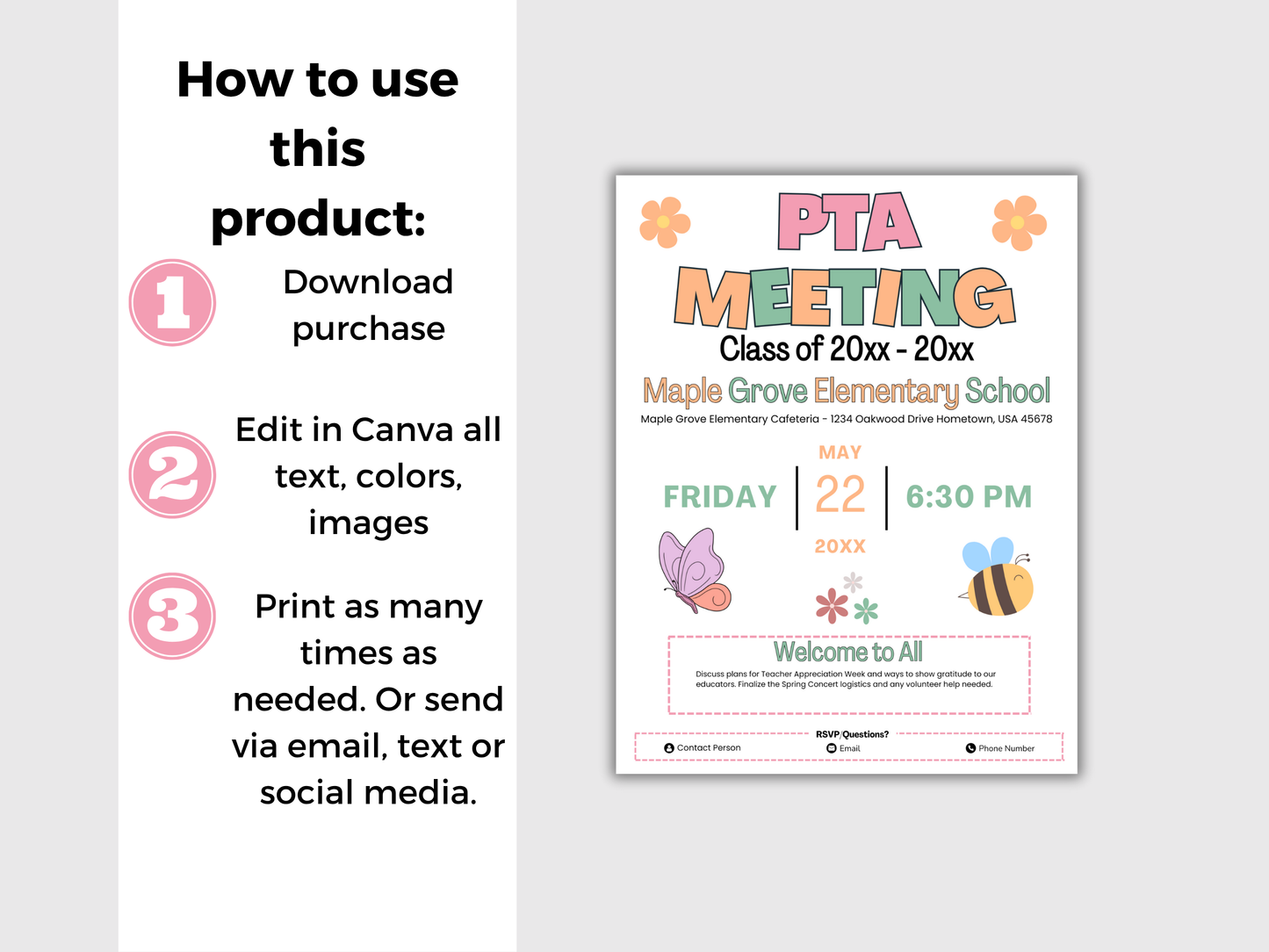 EDITABLE PTO PTA May Meeting Flyer Template