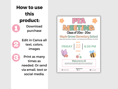 EDITABLE PTO PTA May Meeting Flyer Template