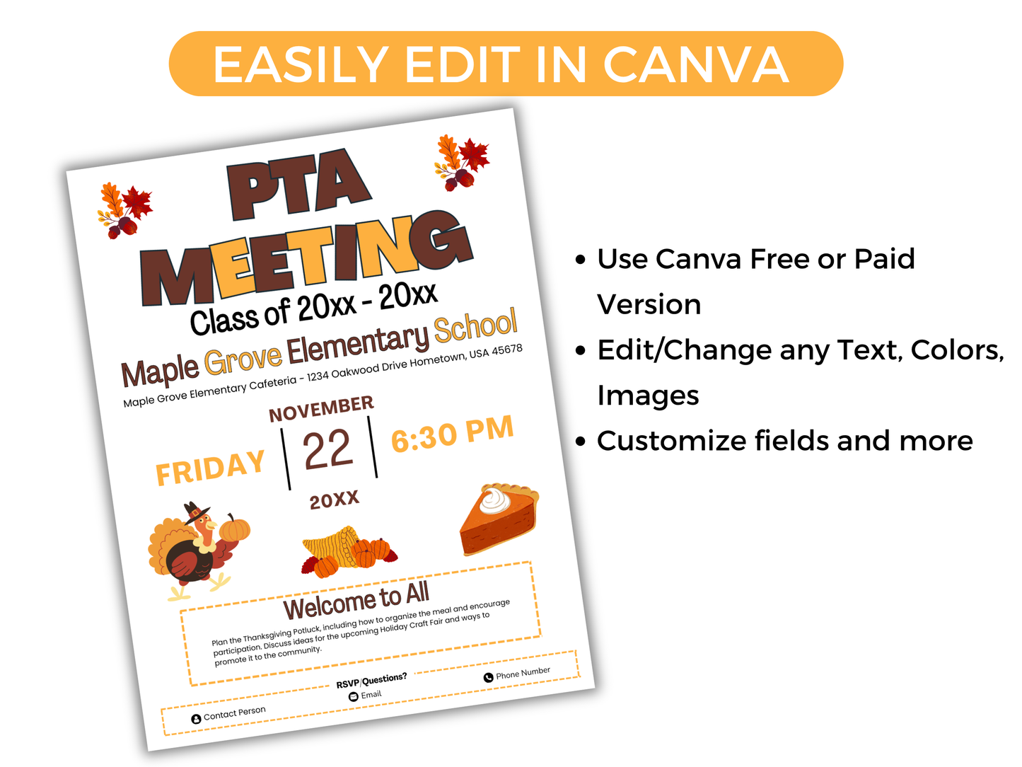 EDITABLE PTO PTA November Meeting Flyer Template