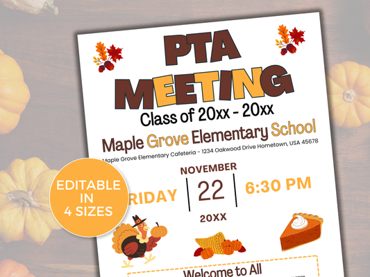 EDITABLE PTO PTA November Meeting Flyer Template