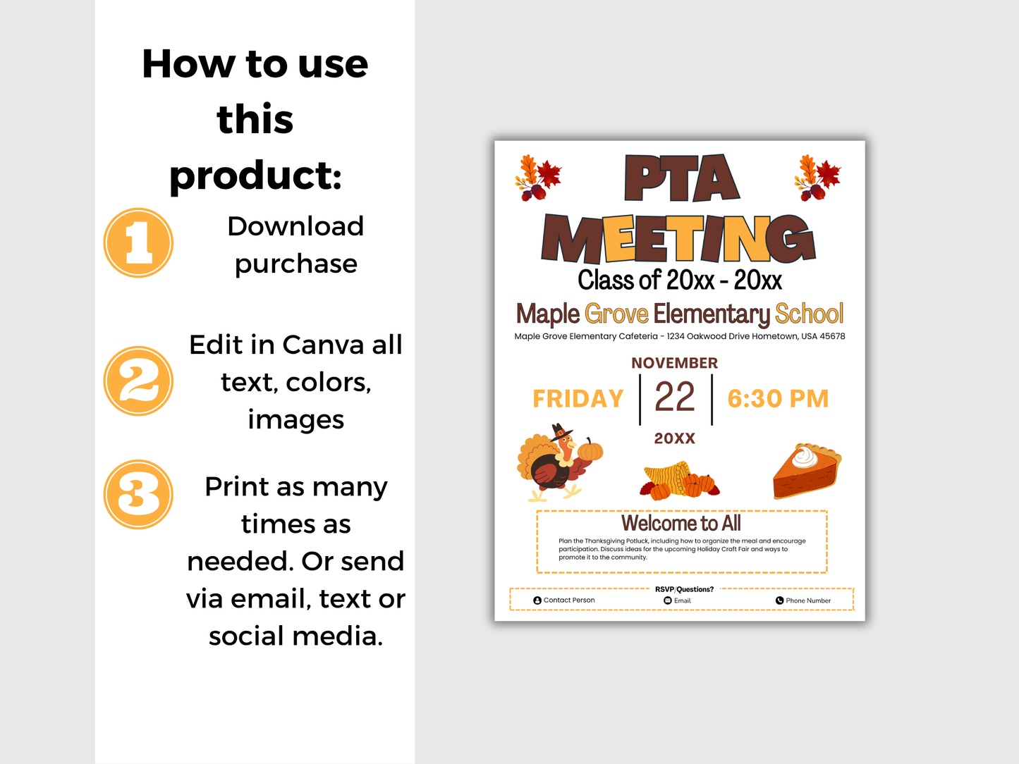 EDITABLE PTO PTA November Meeting Flyer Template