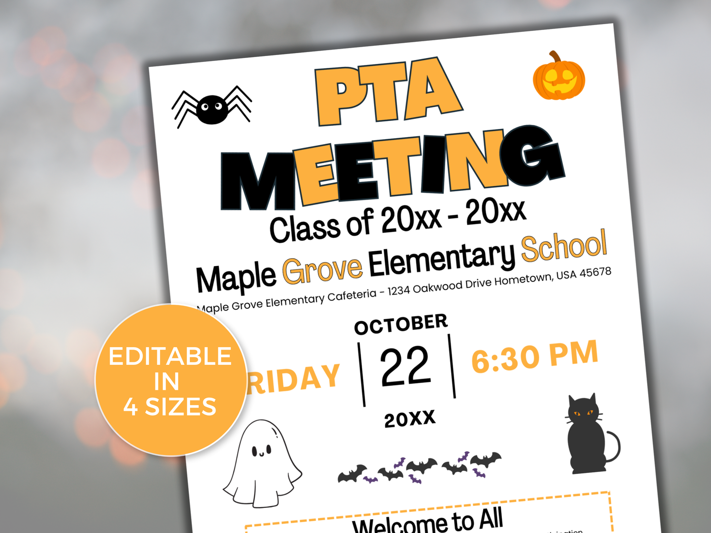 EDITABLE PTO PTA October Meeting Flyer Template
