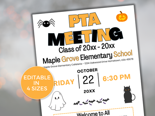 EDITABLE PTO PTA October Meeting Flyer Template