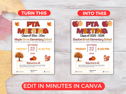 EDITABLE PTO PTA September Meeting Flyer Template