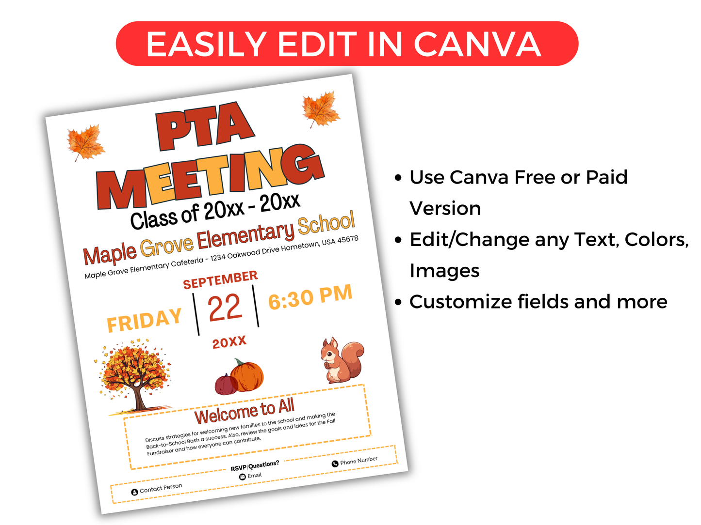 EDITABLE PTO PTA September Meeting Flyer Template