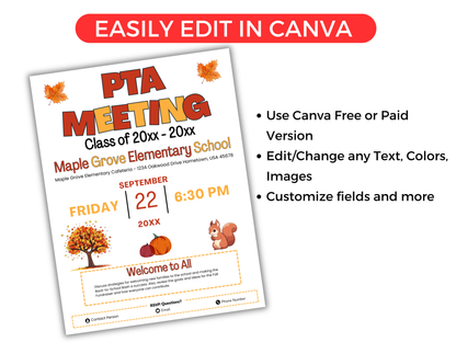 EDITABLE PTO PTA September Meeting Flyer Template