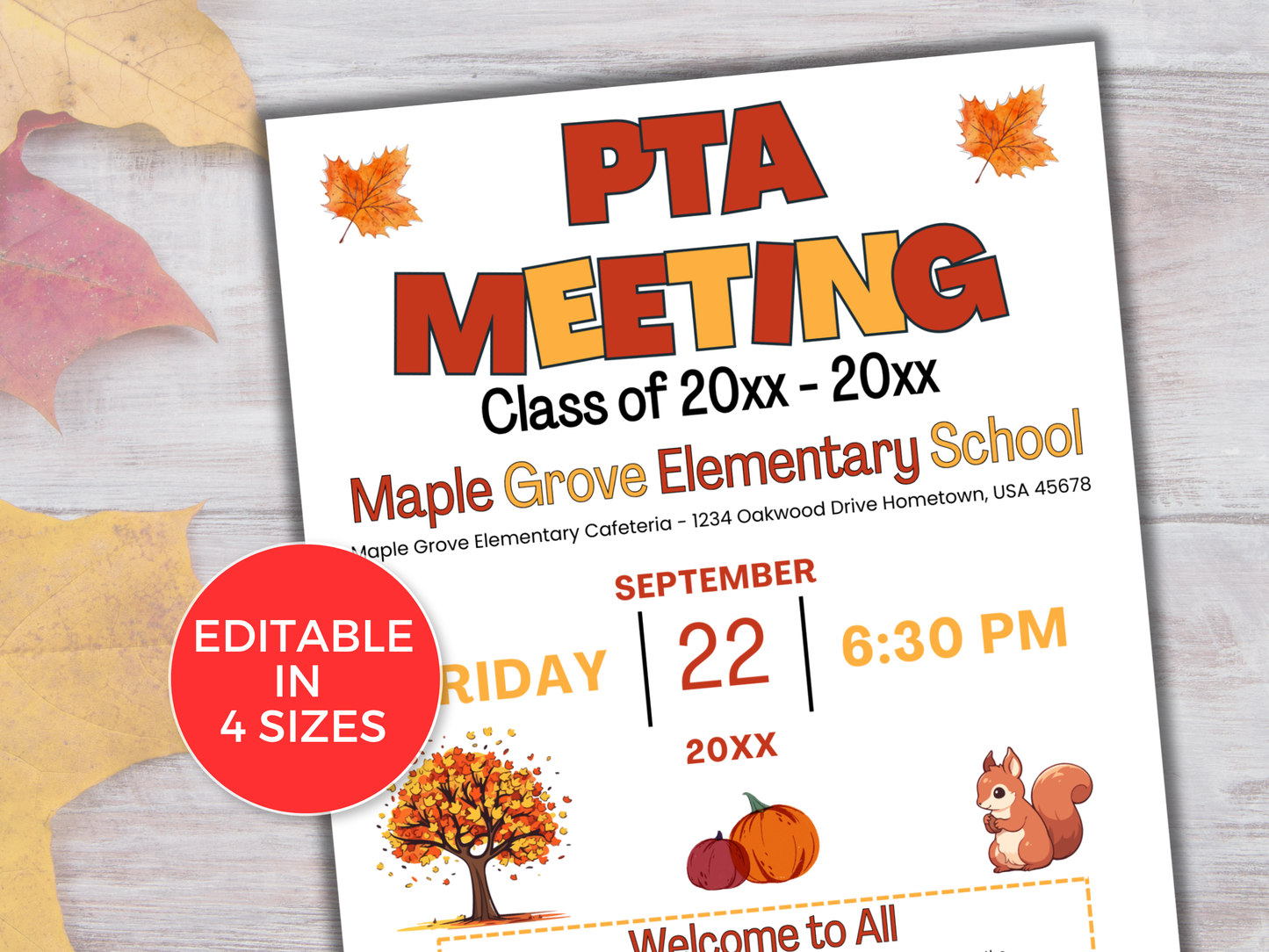 EDITABLE PTO PTA September Meeting Flyer Template