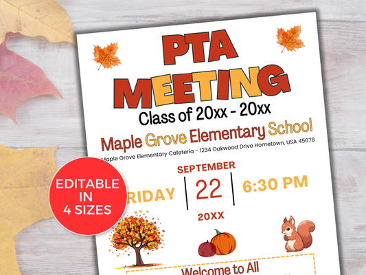EDITABLE PTO PTA September Meeting Flyer Template