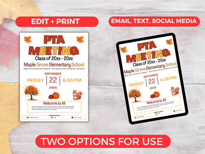EDITABLE PTO PTA September Meeting Flyer Template