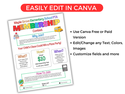 EDITABLE PTA PTO Membership Contest Flyer Template