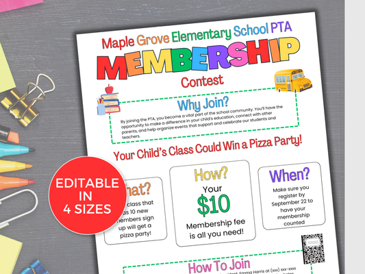 EDITABLE PTA PTO Membership Contest Flyer Template