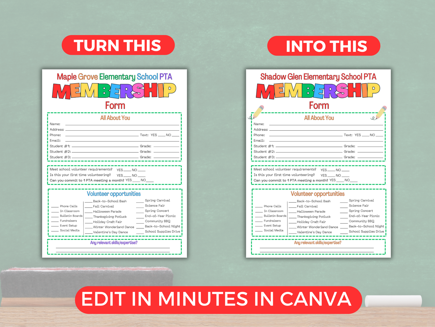 EDITABLE PTA PTO Membership Form Template