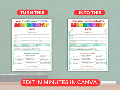 EDITABLE PTA PTO Membership Form Template