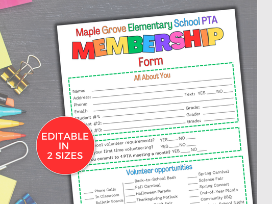 EDITABLE PTA PTO Membership Form Template
