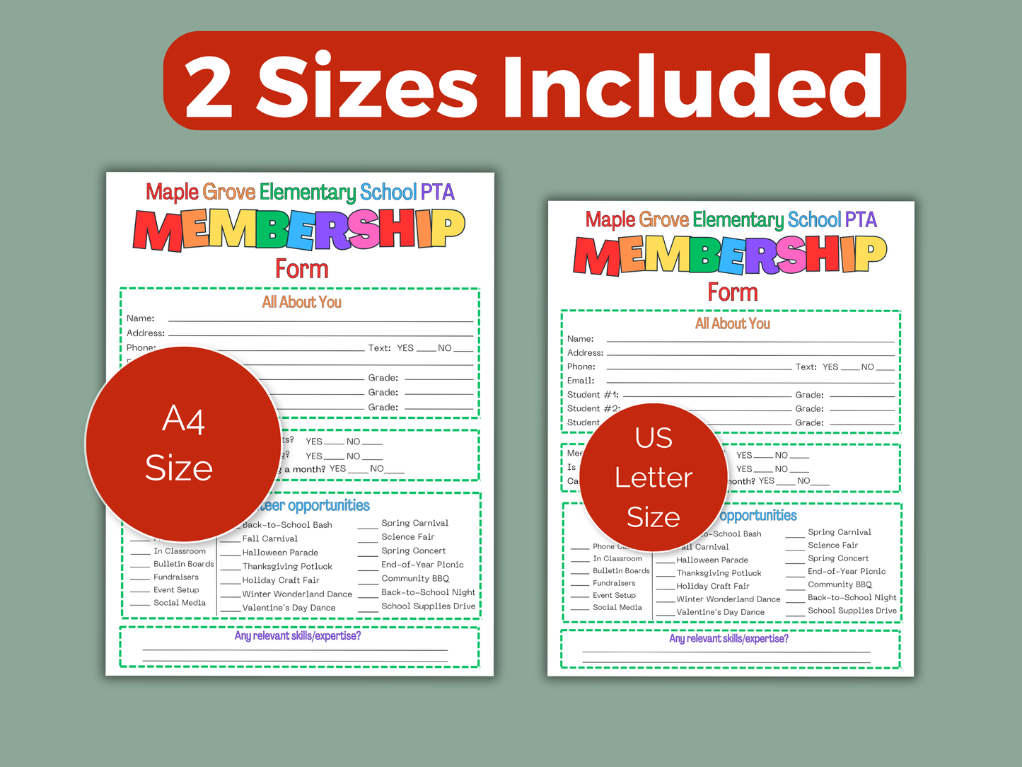 EDITABLE PTA PTO Membership Form Template
