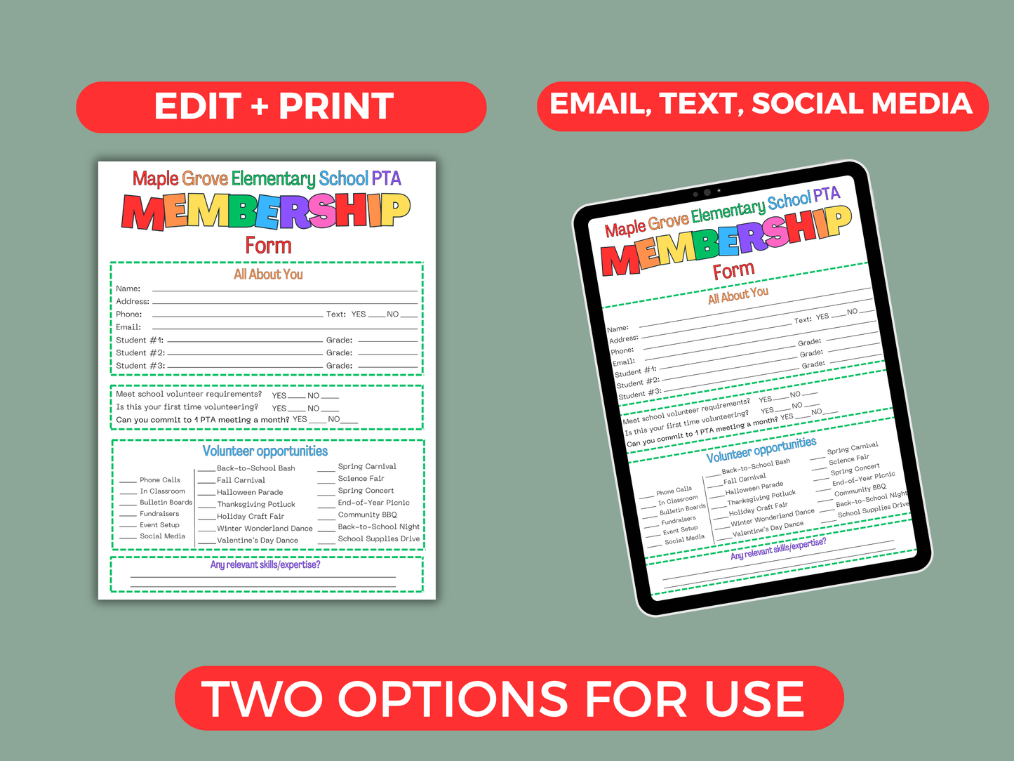 EDITABLE PTA PTO Membership Form Template