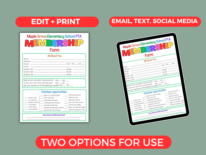EDITABLE PTA PTO Membership Form Template