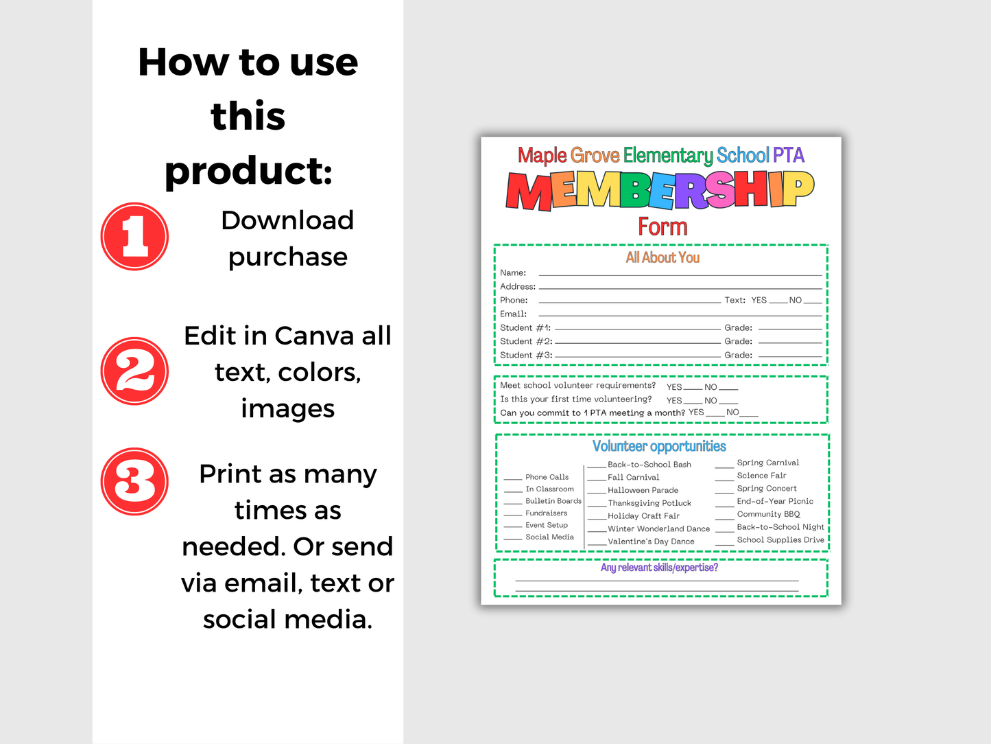 EDITABLE PTA PTO Membership Form Template