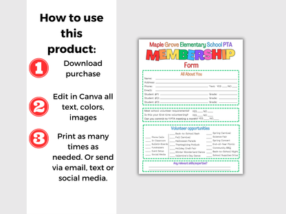 EDITABLE PTA PTO Membership Form Template
