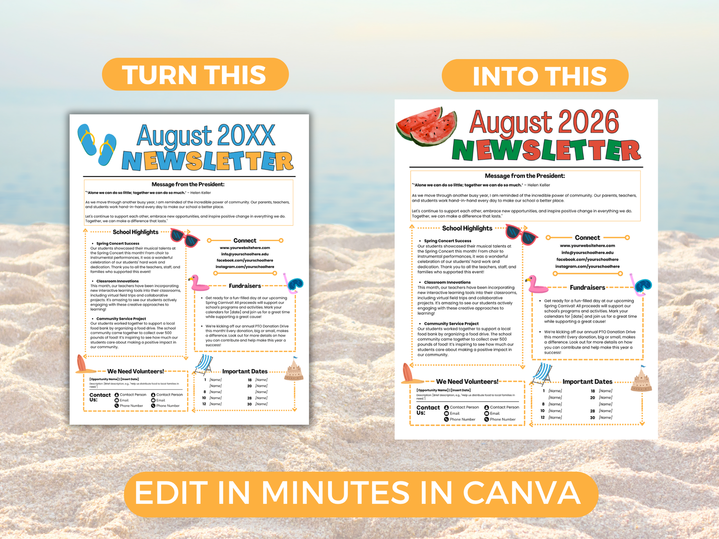 EDITABLE August PTO PTA Newsletter Template