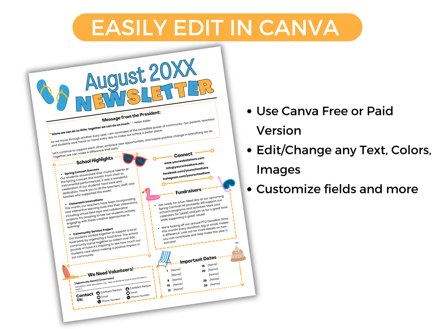 EDITABLE August PTO PTA Newsletter Template