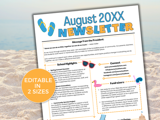 EDITABLE August PTO PTA Newsletter Template