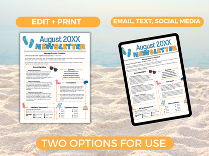 EDITABLE August PTO PTA Newsletter Template