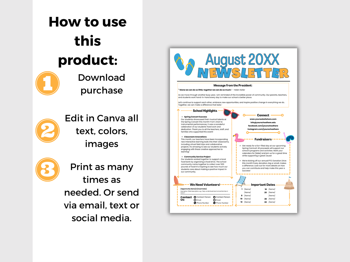 EDITABLE August PTO PTA Newsletter Template