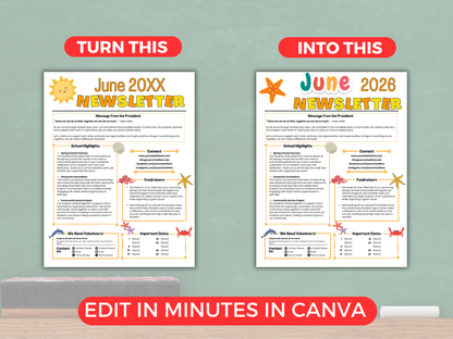 EDITABLE 12 Month PTO PTA Newsletter Template Bundle