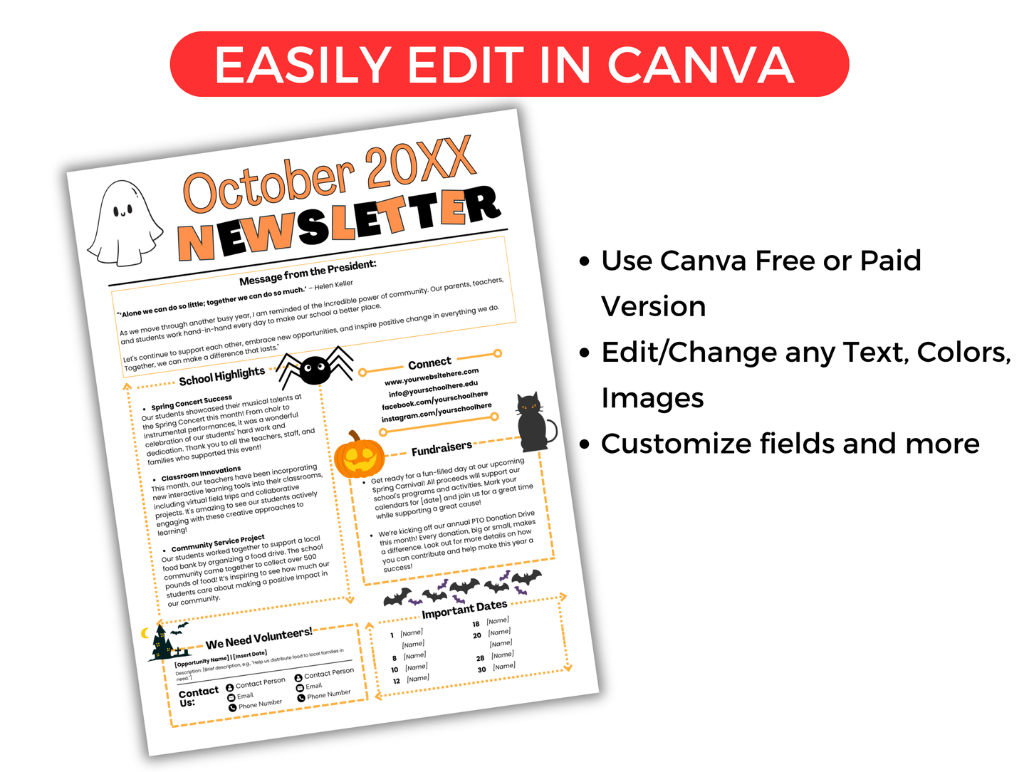 EDITABLE 12 Month PTO PTA Newsletter Template Bundle