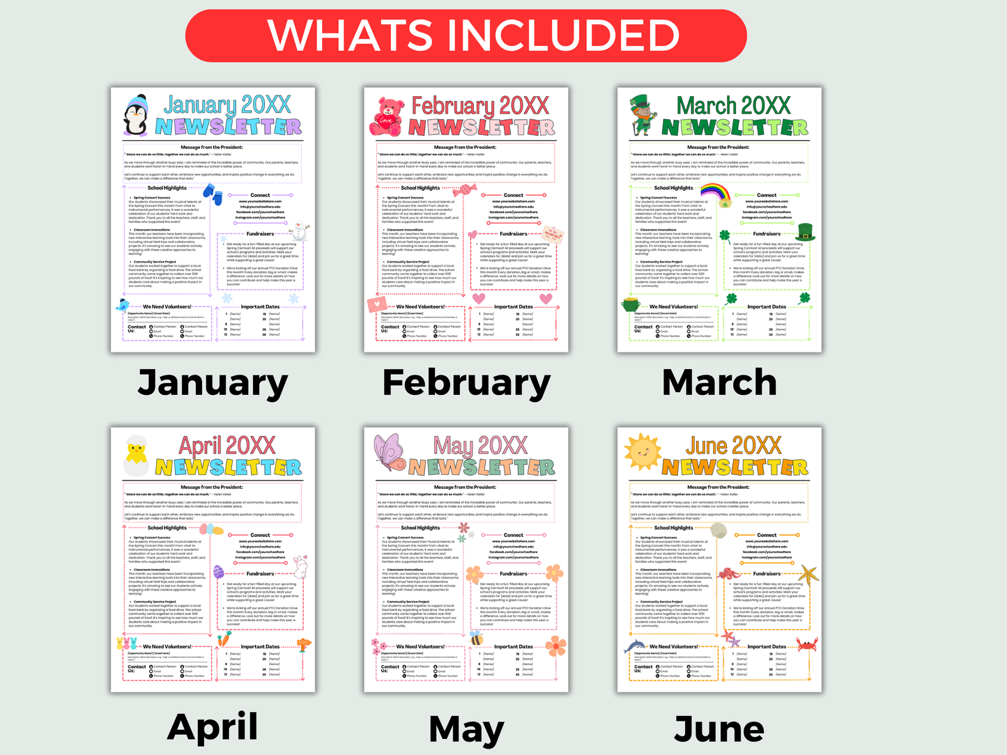 EDITABLE 12 Month PTO PTA Newsletter Template Bundle