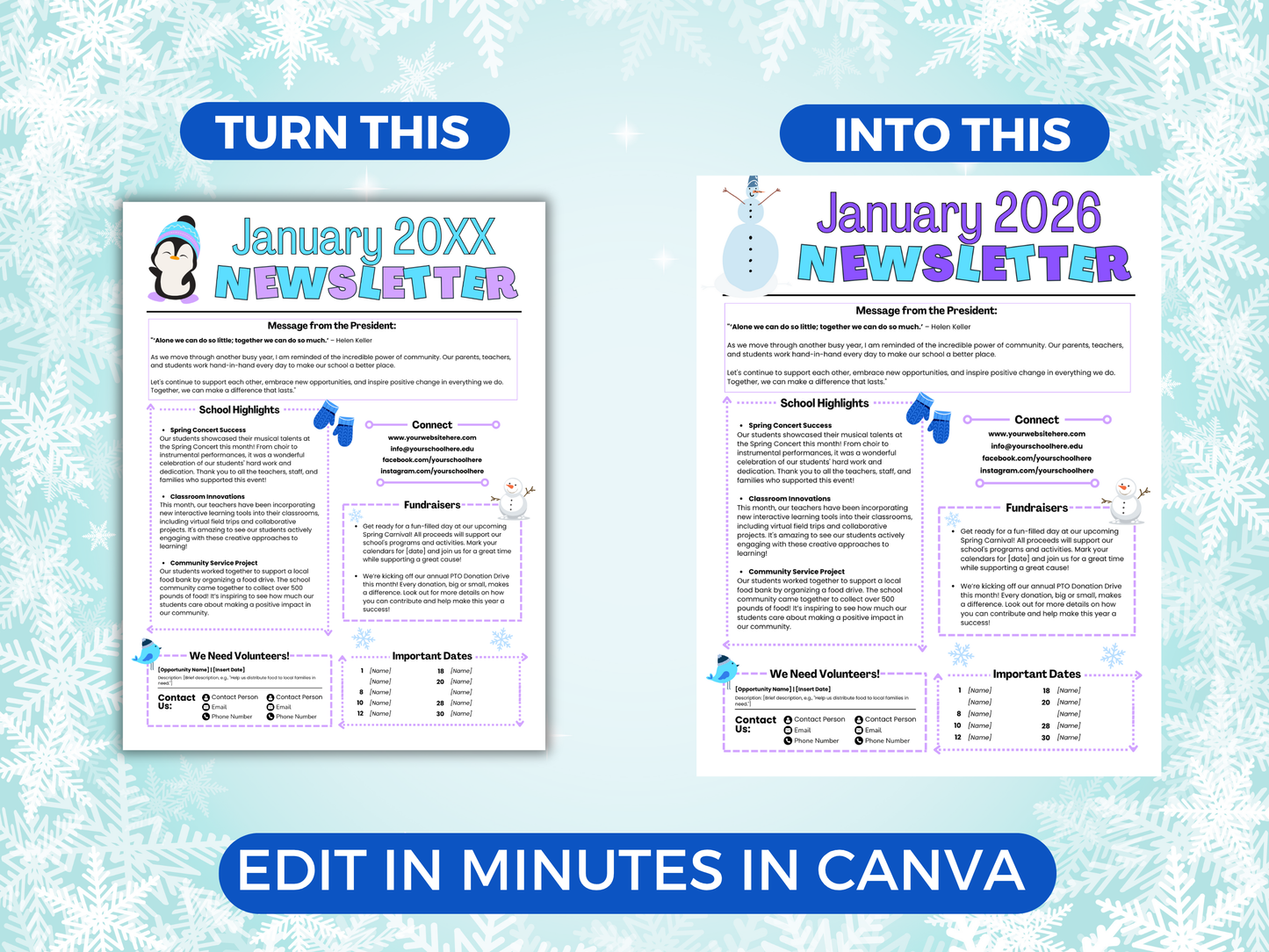 EDITABLE January PTO PTA Newsletter Template