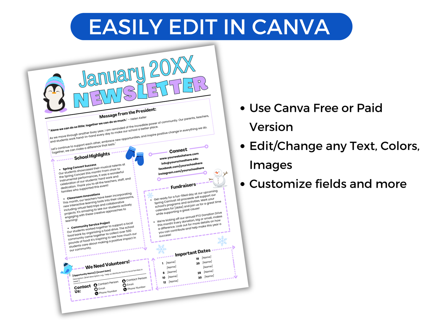 EDITABLE January PTO PTA Newsletter Template