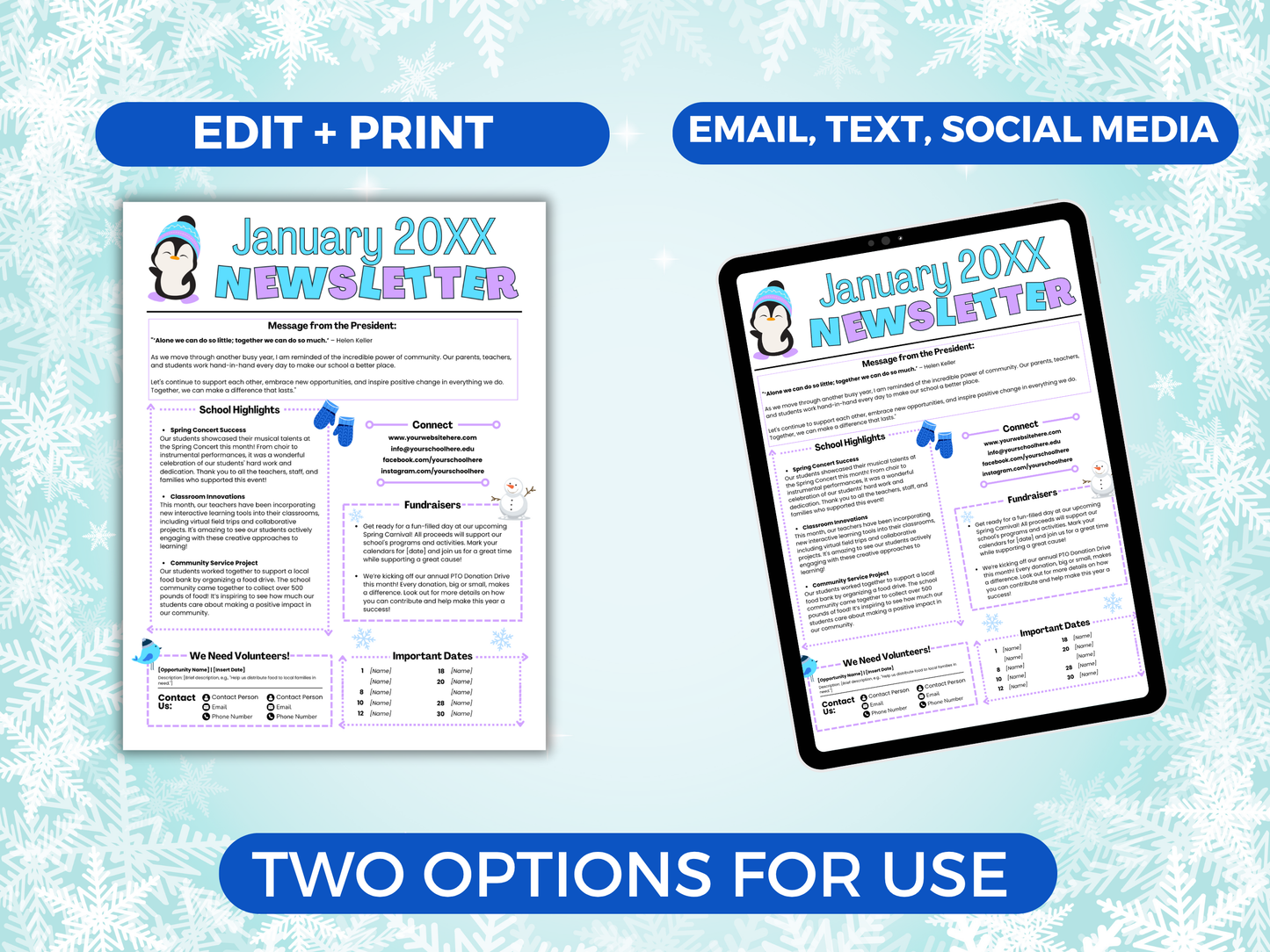 EDITABLE January PTO PTA Newsletter Template