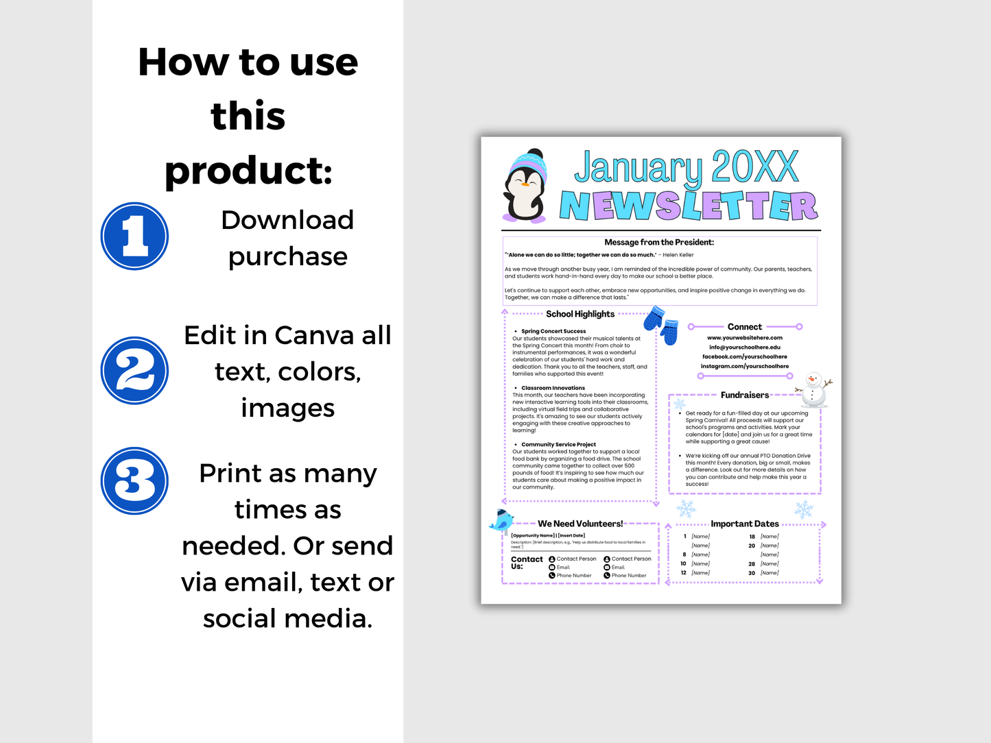 EDITABLE January PTO PTA Newsletter Template